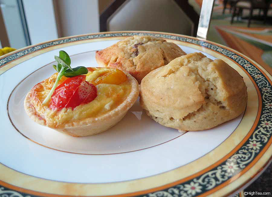 summer tomato boursin quiche and raisin scone at The Peninsula Chicago afternoon tea