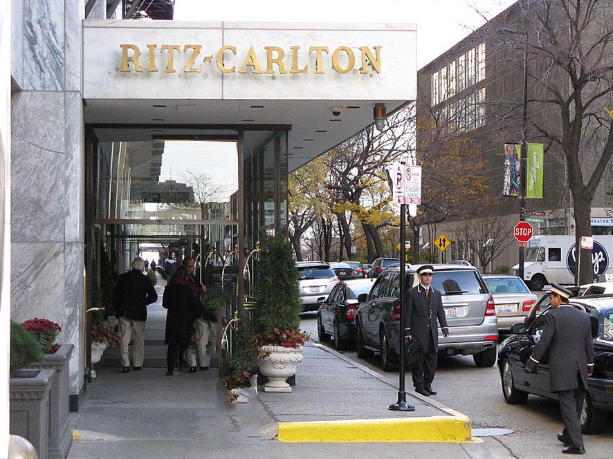 Entrance to Ritz Carlton Chicago Hotel on E. Pearson St